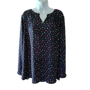 Talbots 2X Popover Polka Dot Top Americana Red White and Blue Office Travel